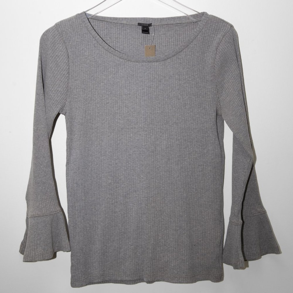 J. Crew Ribbed Bell Sleeve Top Heather Thistle Grey Size Small New